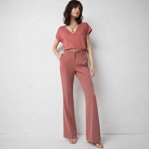 WHBM Flare Leg High Rise Pants Rosy Mauve Size 10 City Chic Minimalist Retro